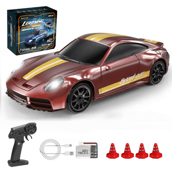 1/43 Scale Mini RC Drift Car, 2.4GHz Full-Proportional 4WD Drift Racing Car with Adjustable speed & LED Lights, 15KM/H Electric Racing Toys for Teens and Adults - RTR