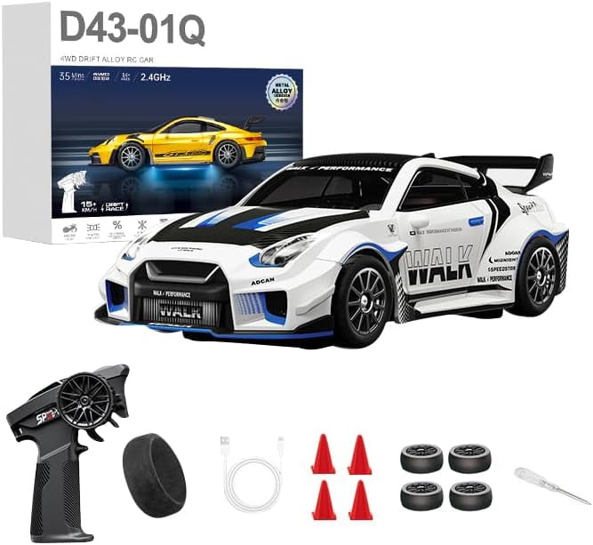 1/43 Scale RC Drift Car, 2.4G Full Proportional 4WD Remote Control Car ...