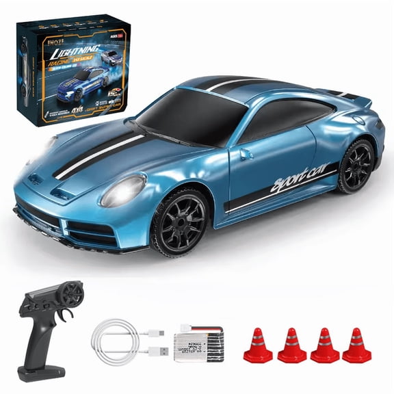 1/43 Scale RC Drift Car 2.4GHz Full-Proportional Mini Electric Racing Car with LED Lights, 15KM/H 4WD Ready to Run Hobby Grade Model for Adults