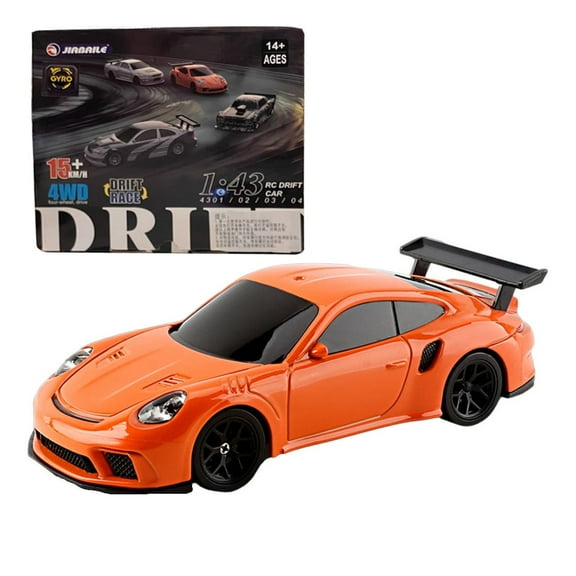 1/43 Scale RC Electric Mini Racing Drift Car Model, 15KM/H 2.4G 4WD Full-Proportion with Gyro (RTR/Orange)