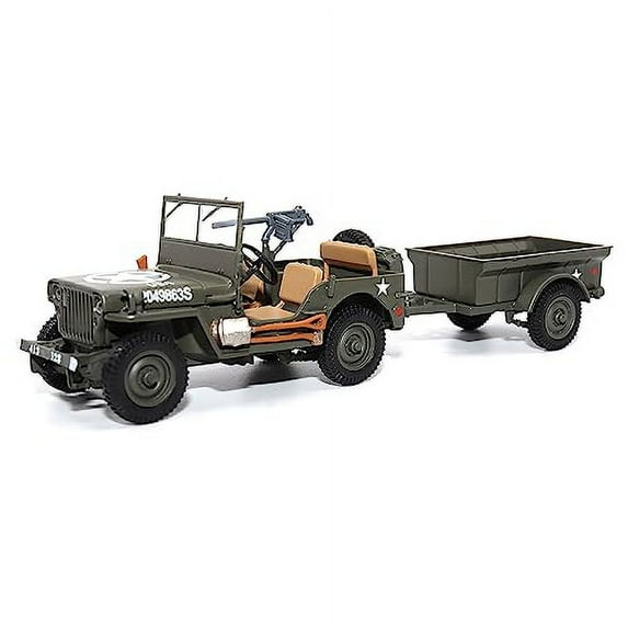 Willys Jeep 1/4-Ton Utility Truck Olive Drab with Trailer "United States Army" 1/43 Diecast Model by Militaria Die Cast