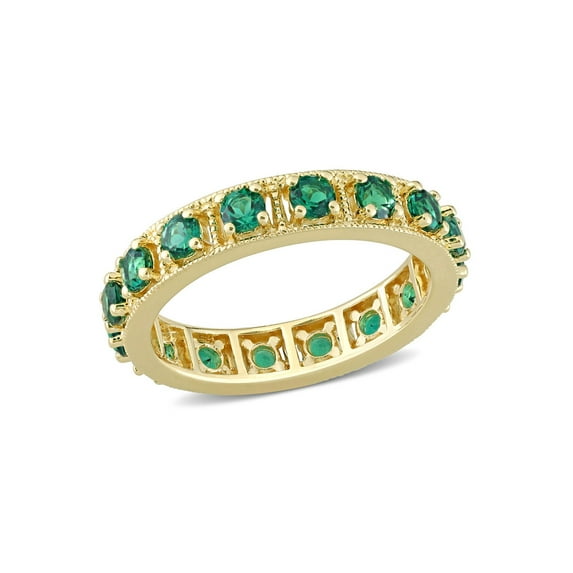 1.44 Carat (Ctw) Lab-Created Emerald Eternity Band Ring in Yellow Plated Sterling Silver for Women