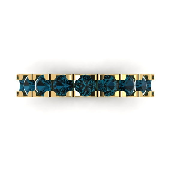 1.44 ct Brilliant Round Cut Natural London Blue Topaz 14k Yellow Gold Stackable Band SZ 10.75