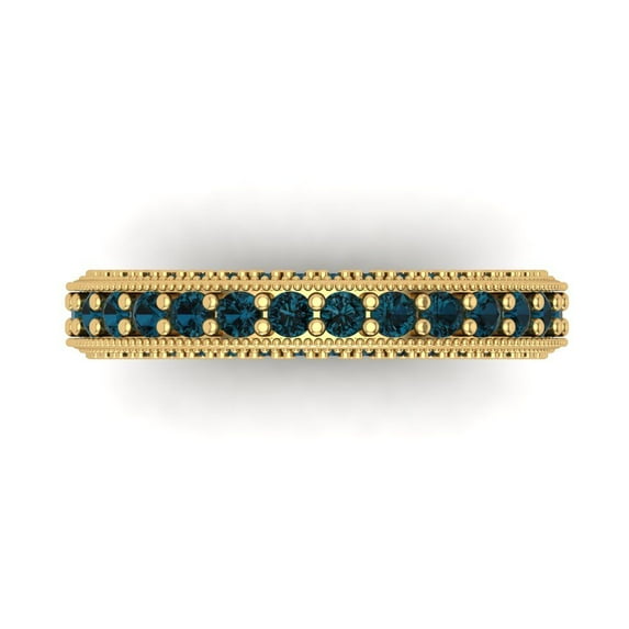 1.44 ct Brilliant Round Cut Natural London Blue Topaz 18K Yellow Gold Band SZ 7.25