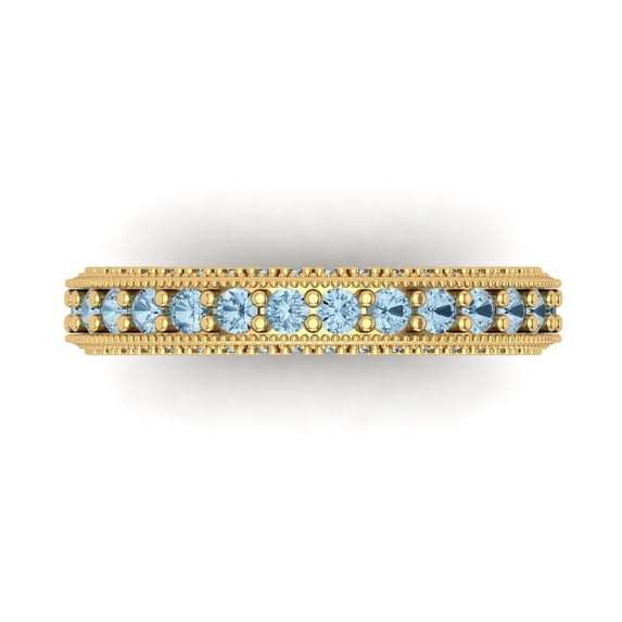 1.44 ct Brilliant Round Cut Natural Swiss Blue Topaz 14k Yellow Gold Band SZ 9.75