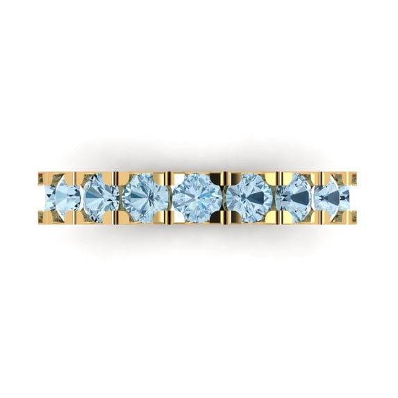 1.44 ct Brilliant Round Cut Natural Swiss Blue Topaz 14k Yellow Gold Stackable Band SZ 10.75