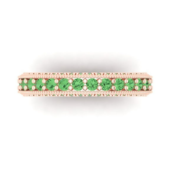 1.44 ct Brilliant Round Cut Simulated Green Diamond 14k Rose Gold Eternity Band SZ 8
