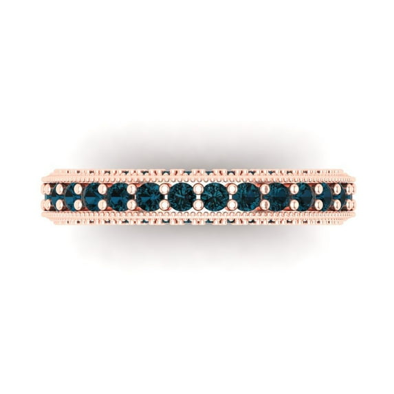 1.44 ctw Wedding Band for Women - 14K Rose Gold Natural London Blue Topaz Stackable Eternity Ring