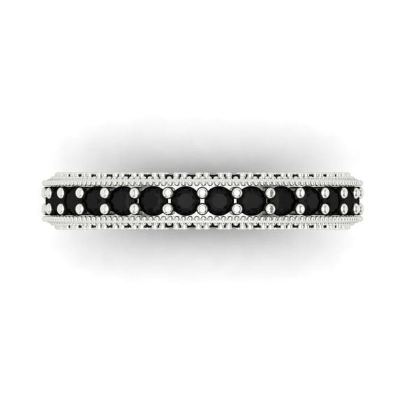 1.44 ctw Wedding Band for Women - 14K White Gold Natural Onyx Stackable Eternity Ring