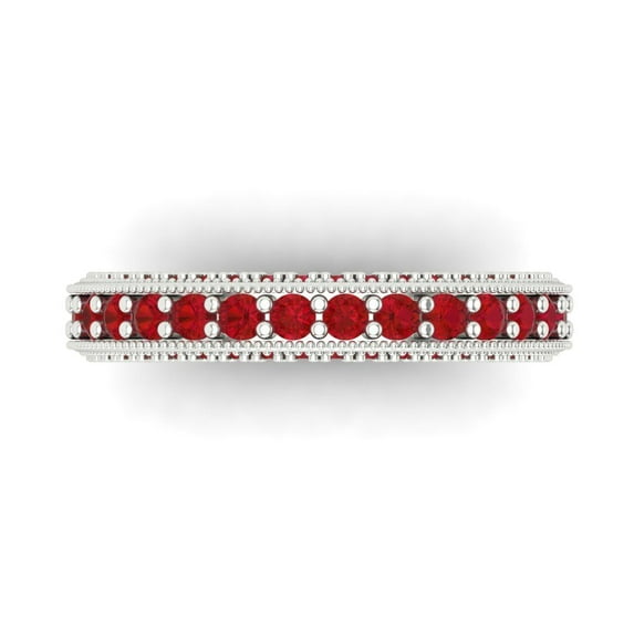 1.44 ctw Wedding Band for Women - 14K White Gold Simulated Ruby Stackable Eternity Ring