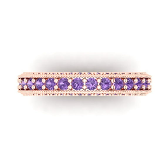 1.44 ctw Wedding Band for Women - 18K Rose Gold Simulated Alexandrite Stackable Eternity Ring