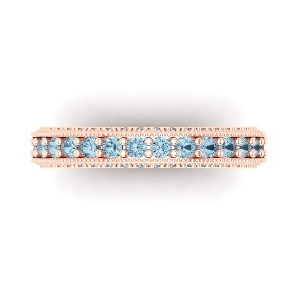 1.44 ctw Wedding Band for Women - 18K Rose Gold Simulated Blue Diamond Stackable Eternity Ring