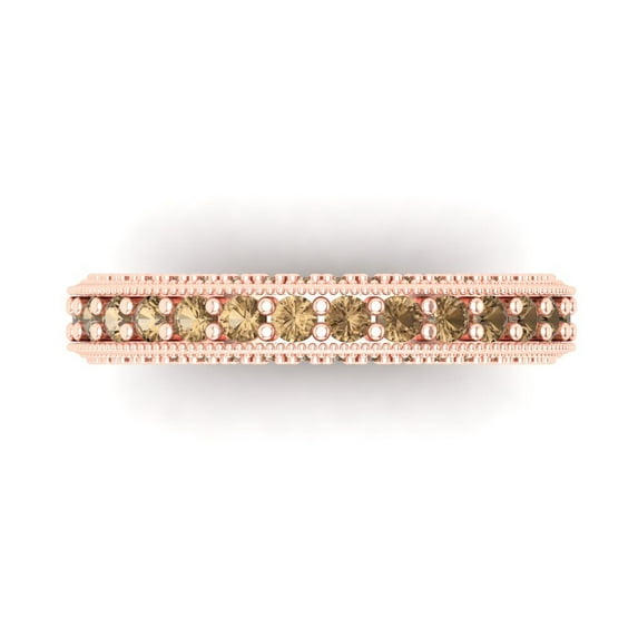 1.44 ctw Wedding Band for Women - 18K Rose Gold Simulated Champagne Diamond Stackable Eternity Ring