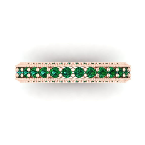 1.44 ctw Wedding Band for Women - 18K Rose Gold Simulated Emerald Stackable Eternity Ring