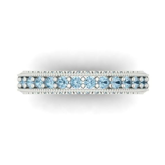 1.44 ctw Wedding Band for Women - 18K White Gold Natural Aquamarine Stackable Eternity Ring