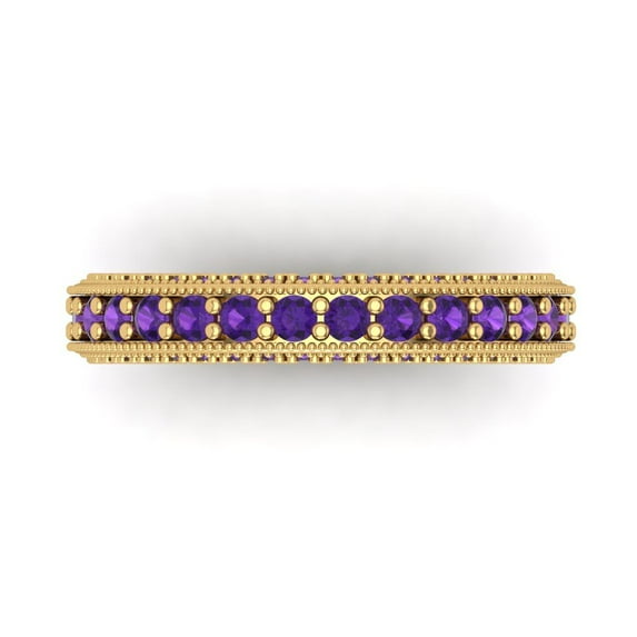1.44 ctw Wedding Band for Women - 18K Yellow Gold Natural Amethyst Stackable Eternity Ring
