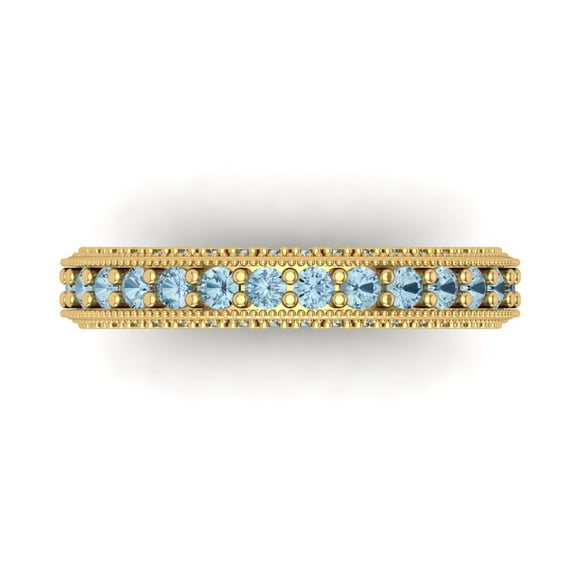 1.44 ctw Wedding Band for Women - 18K Yellow Gold Natural Sky Blue Topaz Stackable Eternity Ring