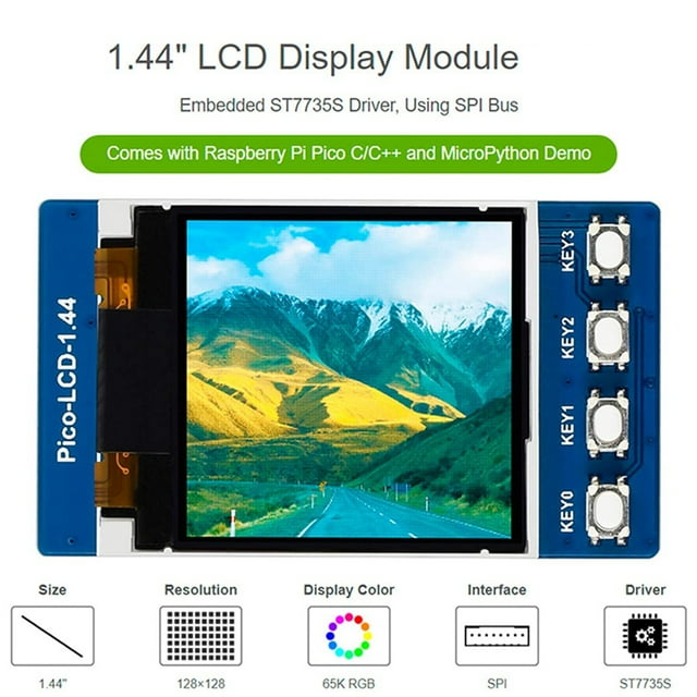 1.44Inch LCD Display Module for Raspberry Pi Pico, 128X128 Resolution