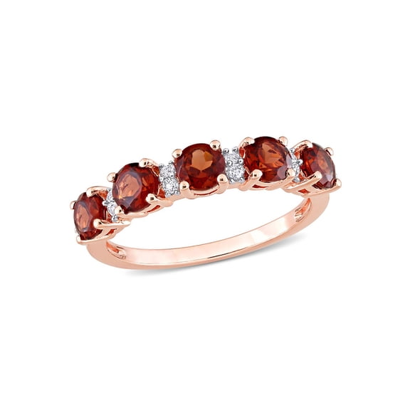 Gem & Harmony 1.45 Carat (Ctw) Garnet Five Stone Band Ring in Rose Plated Silver for Women