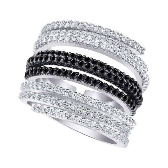 AFFY 1.45 Carat (Ctw) Round Black & White Natural Diamond Engagement Wedding Band Ring In 14k White Gold Ring Size-4