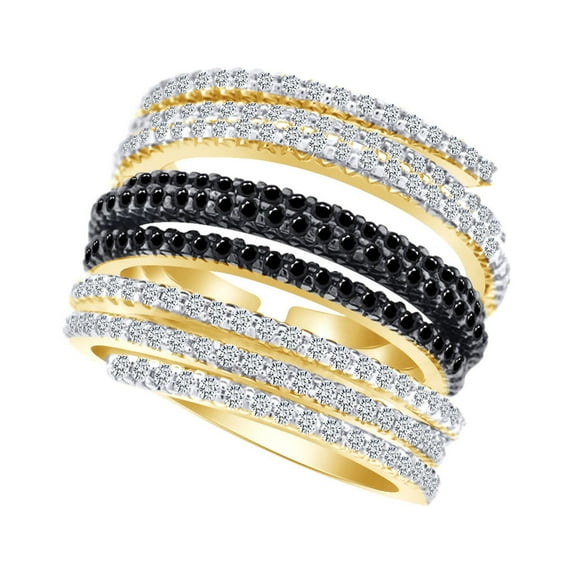 AFFY 1.45 Carat (Ctw) Round Black & White Natural Diamond Engagement Wedding Band Ring In 14k Yellow Gold Ring Size-7.5