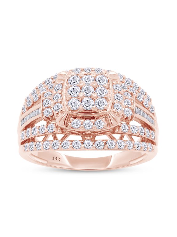 1.45 Carat IGI Certified Lab Grown Diamond Cluster Engagement Ring For Women (14K Solid Rose Gold) Round & Baguette Shape Multi Row Bridal Anniversary Ring Jewelry Gift For Her-8