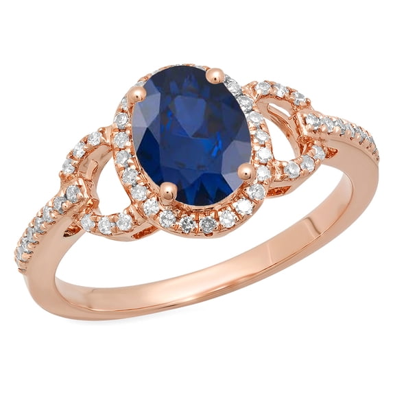 1.45 Carat (ctw) 10K Rose Gold Oval Cut Blue Sapphire & Round Cut White Diamond Ladies Bridal Halo Style Engagement Ring