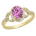thumbnail image 1 of 1.45 Carat (ctw) 18K Yellow Gold Oval Cut Pink Sapphire & Round Cut White Diamond Ladies Bridal Halo Style Engagement Ri, 1 of 1