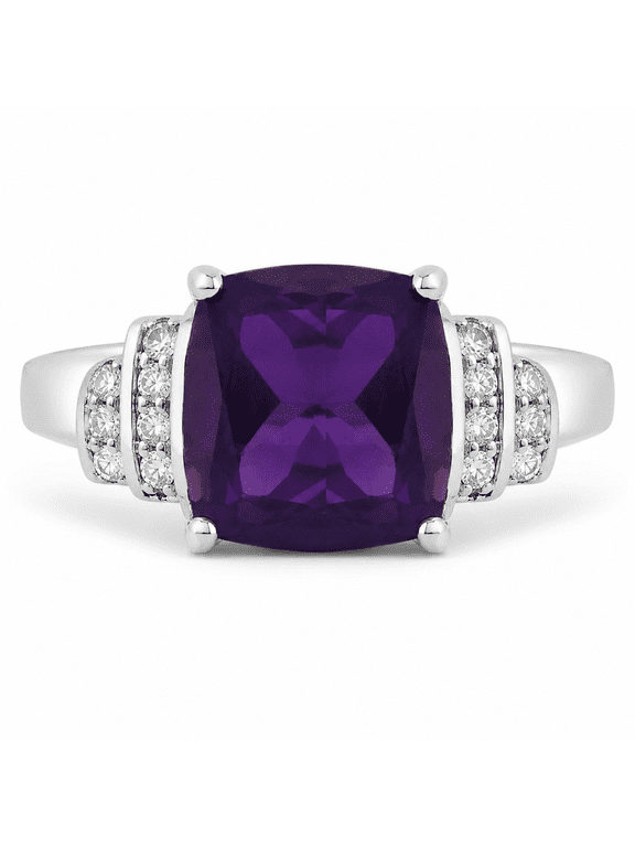 1.45 Ct Cushion Purple Amethyst Lab Diamond Prong Silver Bridge Ring
