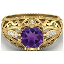 1.45 Ctw Round Amethyst Antique Filigree Design 925 Sterling Silver Gold Vermeil Women Mother's Day Gift Ring