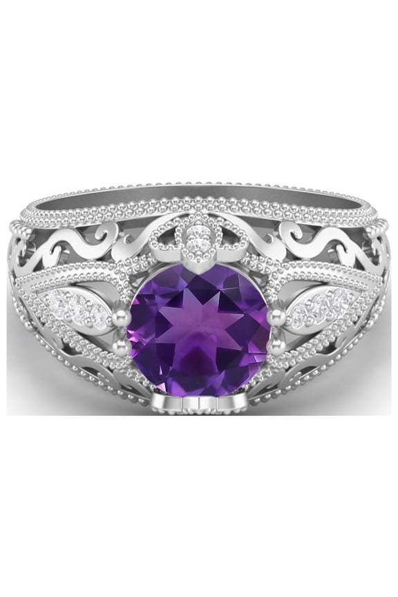 1.45 Ctw Round Amethyst Antique Filigree Design 925 Sterling Silver Women Valentines Day Gifts Ring