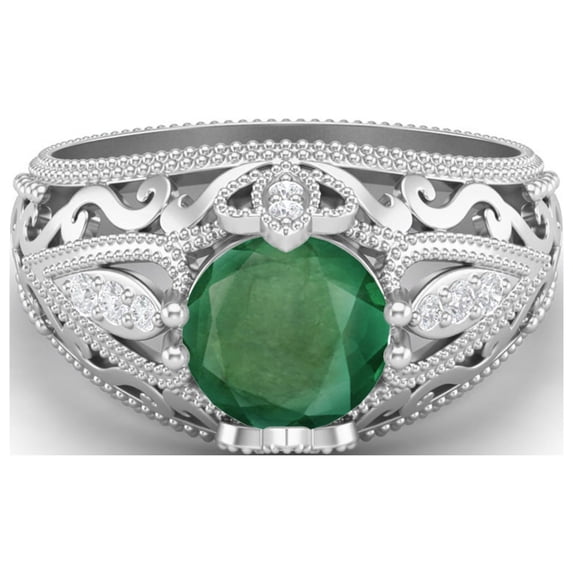 1.45 Ctw Round Emerald Antique Filigree Design 925 Sterling Silver Women Mother's Day Gift Ring