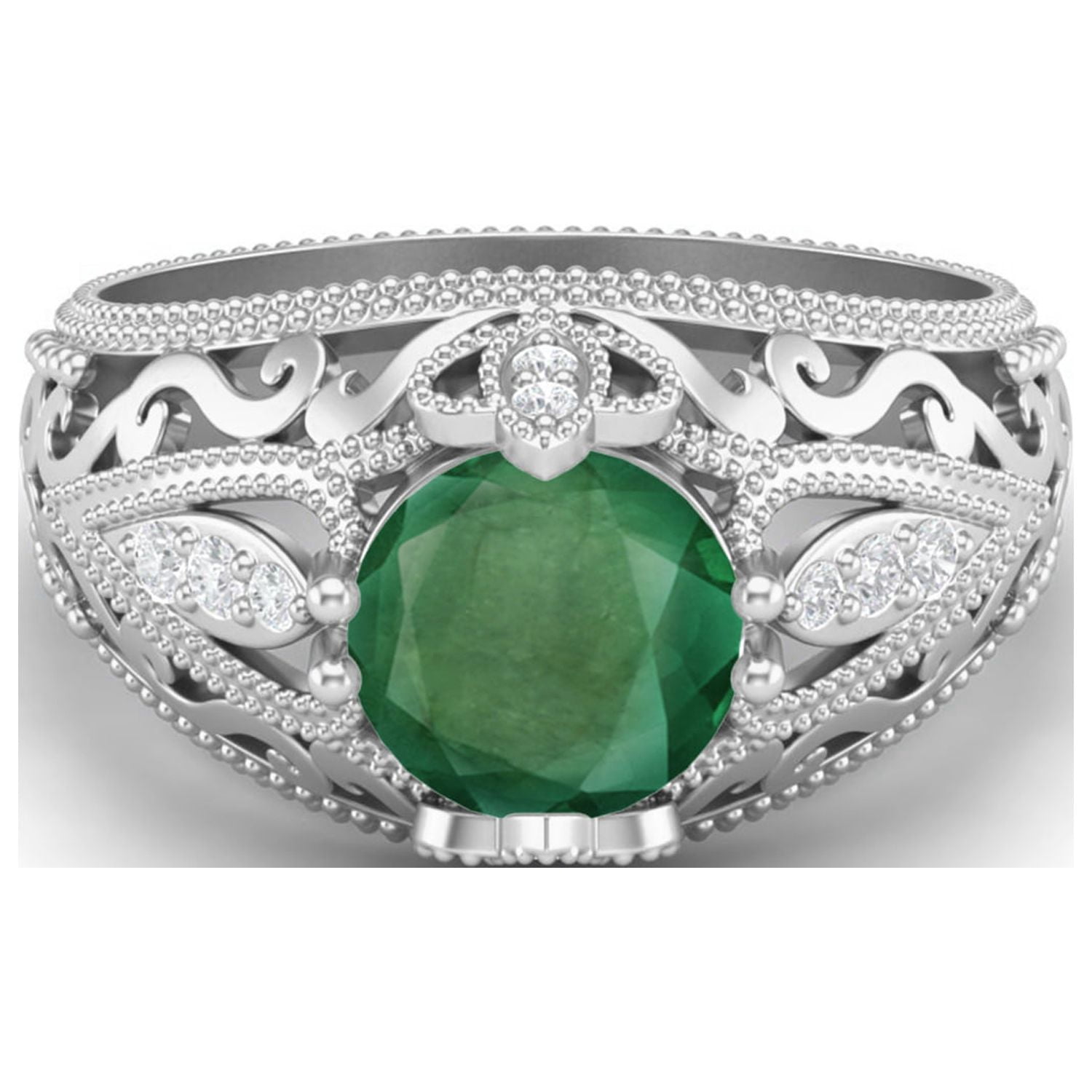 1.45 Ctw Round Emerald Antique Filigree Design 925 Sterling Silver 