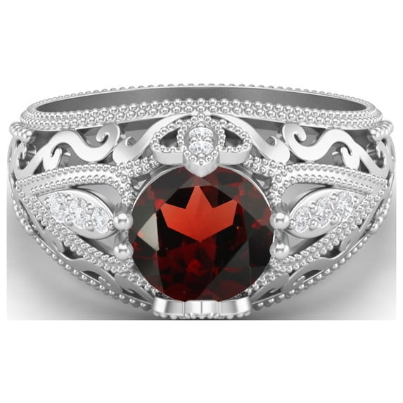1.45 Ctw Round Garnet Antique Filigree Design 925 Sterling Silver Women Valentines Day Gifts Ring