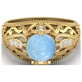 thumbnail image 1 of 1.45 Ctw Round Larimar Antique Filigree Design 925 Sterling Silver Gold Vermeil Women Mother's Day Gift Ring, 1 of 3