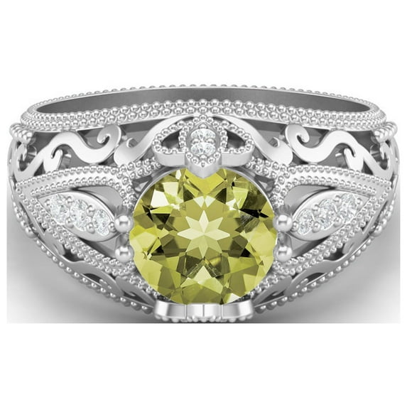 1.45 Ctw Round Lemon Quartz Antique Filigree Design 925 Sterling Silver Women Mother's Day Gift Ring
