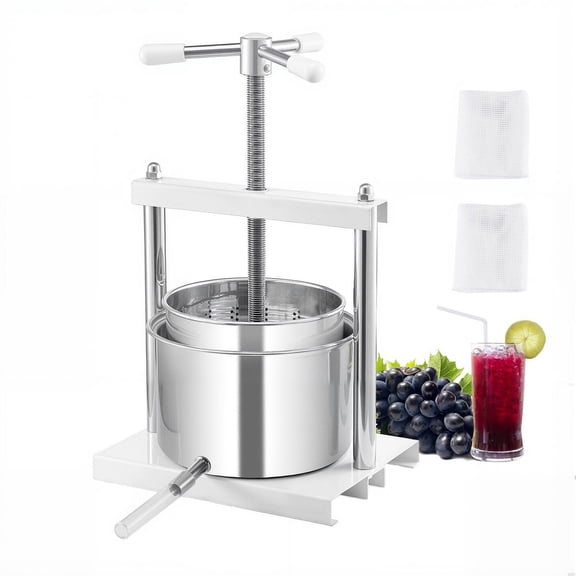 1.45 Gallon Fruit Wine Press with 2 Stainless Steel Barrels, Manual Juice Maker for Apple Grape Cider, Tincture & Olive Oil Press, Triangular Handle for Home Kitchen Use