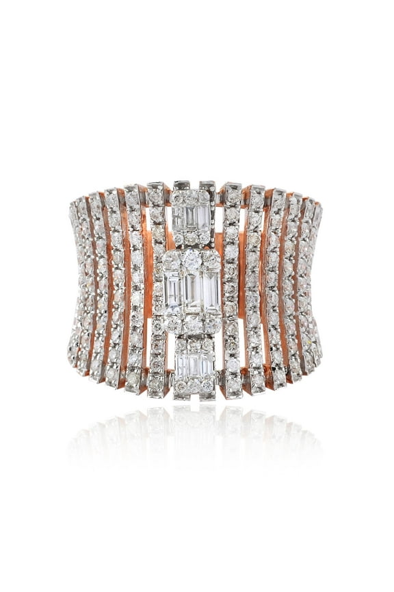 1.45 TCW Solid 18Kt Rose Gold SI Clarity HI Color Diamond Cage Ring Indian Gold Jewelry Online
