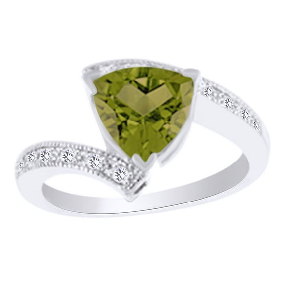 AFFY (1.45 cttw) Simulated Green Peridot & White Natural Diamond Engagement Wedding Ring In 14K Solid White Gold With, Ring Size 10