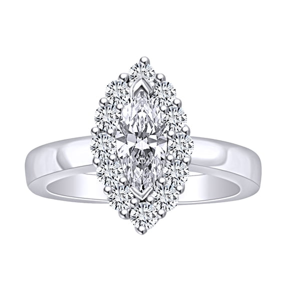 AFFY 1.46 Carat (Cttw) Marquise & Round Cut White Natural Diamond Anniversary Engagement Ring In 14k Solid White Gold Ring Size-10
