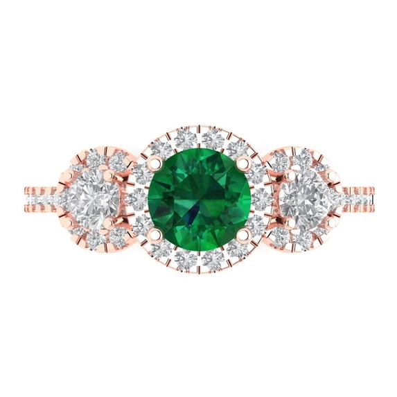 Three-Stone Engagement Ring for Women - 1.46ct Simulated Emerald in 14K Rose Gold Promise Ring