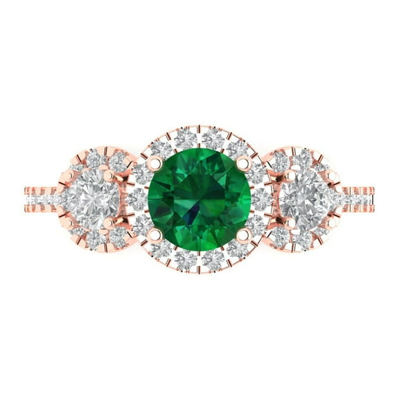 Three-Stone Engagement Ring for Women - 1.46ct Simulated Emerald in 14K Rose Gold Promise Ring