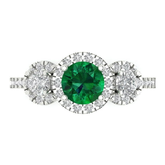 Three-Stone Engagement Ring for Women - 1.46ct Simulated Emerald in 18K White Gold Promise Ring