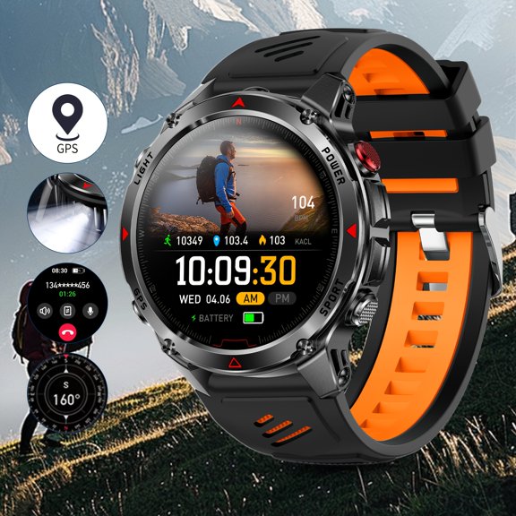 1.46" GPS sports watch with 100+ sports modes. Features pedometer, weather & message reminders, works with Android, great for men and women.