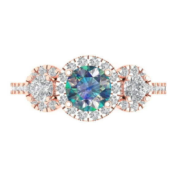 1.46 ct Round Cut Blue Moissanite Three-Stone Engagement Ring for Women in 18K Rose Gold