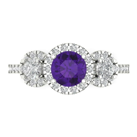 1.46 ctw 3 Stone Anniversary Ring for Women | Round Cut Natural Amethyst | Hyperallergenic Solid 18K White Gold