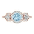 thumbnail image 1 of 1.46 ct Round Cut Natural Aquamarine 3 Stone 18K Rose Gold Womens Engagement Ring, 1 of 5