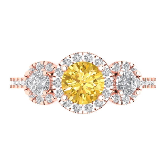 1.46 ctw 3 Stone Anniversary Ring for Women | Round Cut Natural Citrine | Hyperallergenic Solid 18K Rose Gold