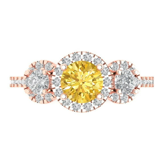 1.46 ct Round Cut Natural Citrine Three-Stone Engagement Ring for Women in 18K Rose Gold