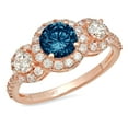 thumbnail image 1 of 1.46 ct Round Cut Natural London Blue Topaz 3 Stone 14K Rose Gold Womens Engagement Ring, 1 of 3